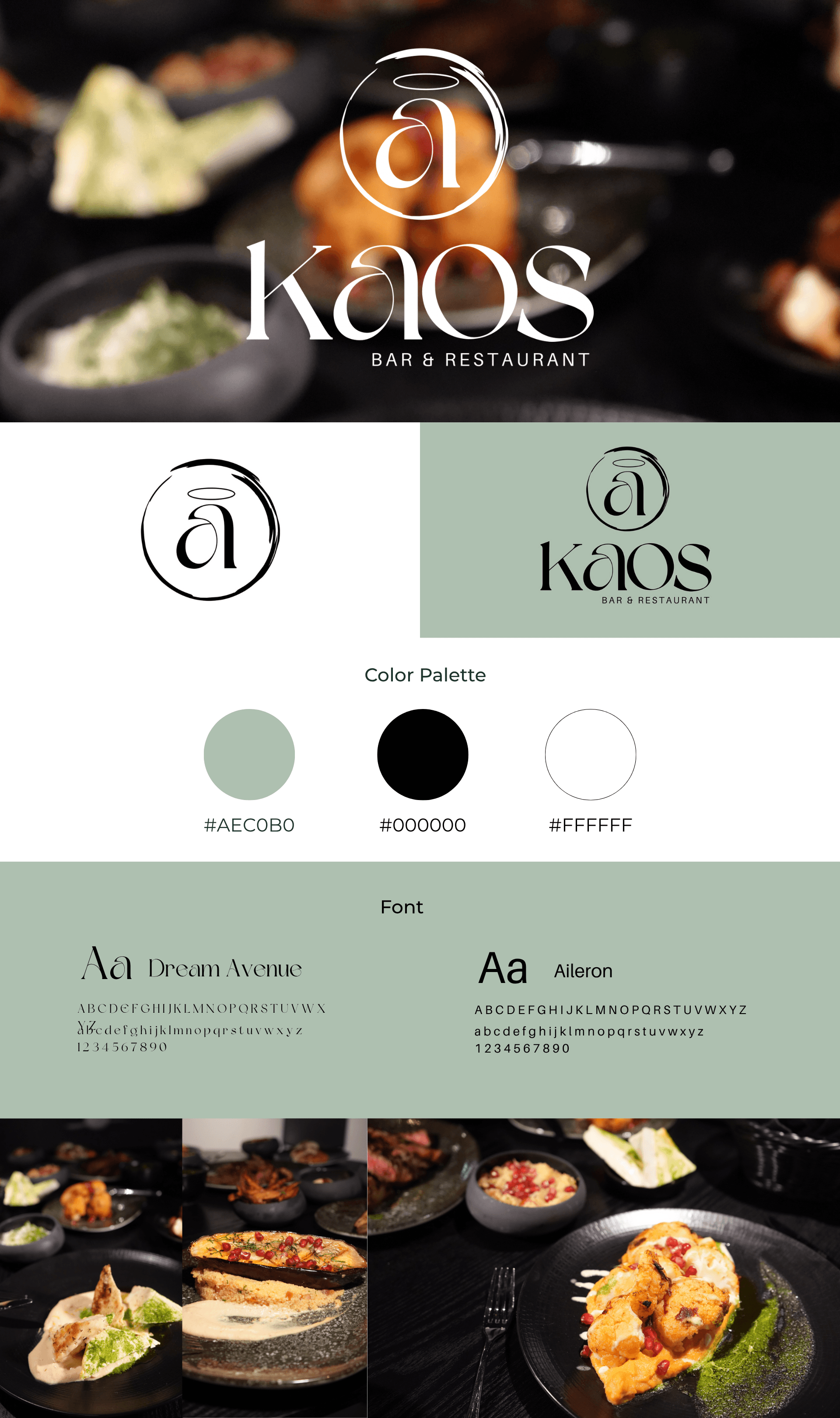Kaos Brand Board – Logo, Farben, Typografie & Food Photography