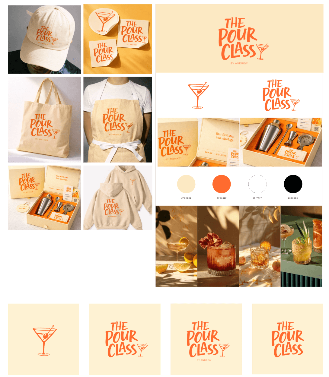 The Pour Class Brand Board – Logo, Merch, Farben & Cocktails
